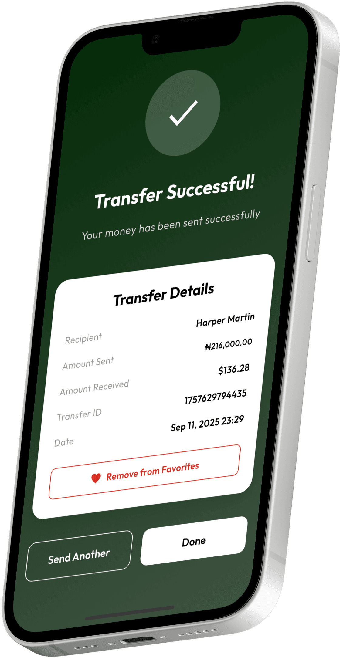 The Croxpay app showing a transfer in progress